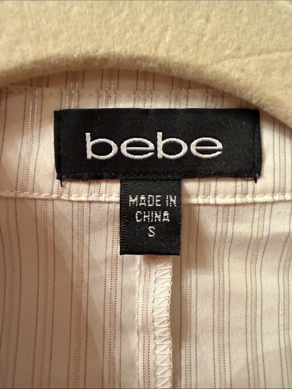 bebe Cream Pinstripe Button-Down Shirt tie back - Picture 3 of 5